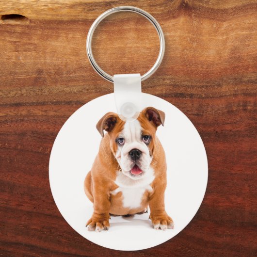 Niedlicher englischer Bulldog Puppy-Schlüsselanhän Schlüsselanhänger (Vorderseite)
