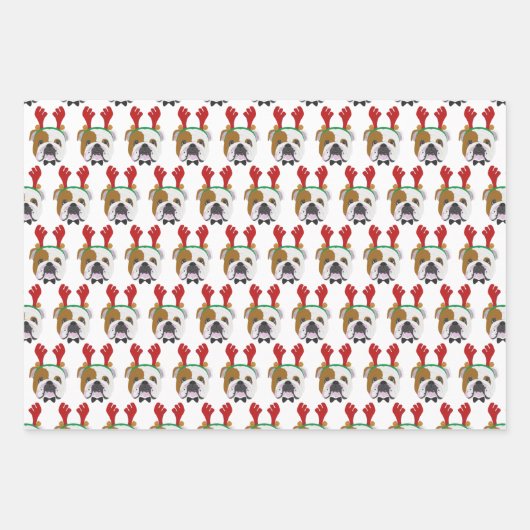 Niedlicher englischer Bulldog & Red Strip Weihnach Geschenkpapier Set (Vorderseite)