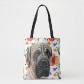 Niedlicher englischer Mastiff mit rotem Mohn-Blume Tasche (Vorderseite)