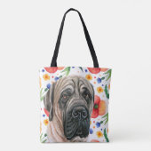 Niedlicher englischer Mastiff mit rotem Mohn-Blume Tasche (Rückseite)