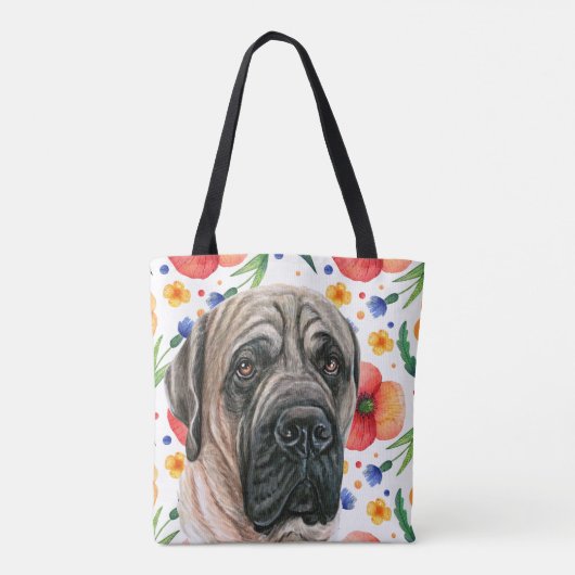 Niedlicher englischer Mastiff mit rotem Mohn-Blume Tasche (Rückseite)