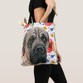 Niedlicher englischer Mastiff mit rotem Mohn-Blume Tasche (Von Nahem)