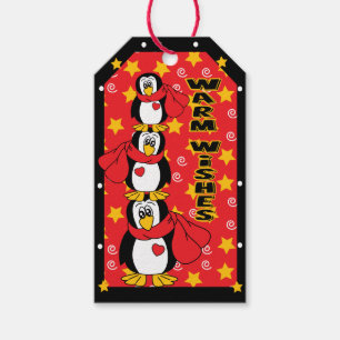 Niedlicher entzückender Penguin-Stapel Geschenkanhänger