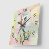 Niedlicher entzückender Vintager Wasserfarbevogel Quadratische Wanduhr (Winkel)