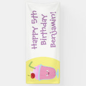 Niedlicher Erdbeereis Sundae Cartoon Banner (Vertikal)
