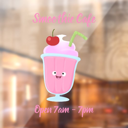 Niedlicher Erdbeereis Sundae Cartoon Fensteraufkleber (Blatt 2)