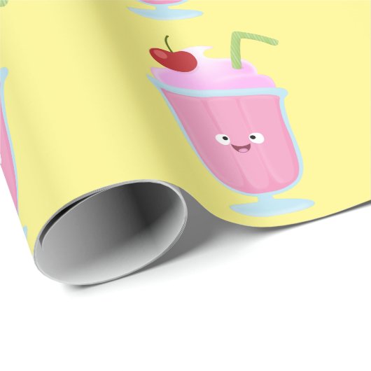 Niedlicher Erdbeereis Sundae Cartoon Geschenkpapier (Rolleneckpunkt)