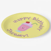 Niedlicher Erdbeereis Sundae Cartoon Pappteller (Schrägansicht)