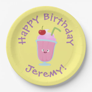 Niedlicher Erdbeereis Sundae Cartoon Pappteller