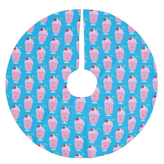 Niedlicher Erdbeereis Sundae Cartoon Polyester Weihnachtsbaumdecke (Vorderseite)