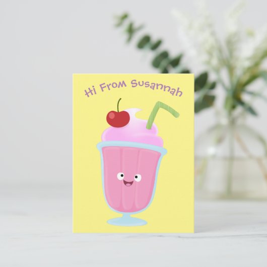 Niedlicher Erdbeereis Sundae Cartoon Postkarte (Stehend Vorderseite)