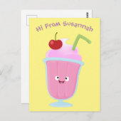 Niedlicher Erdbeereis Sundae Cartoon Postkarte (Vorne/Hinten)