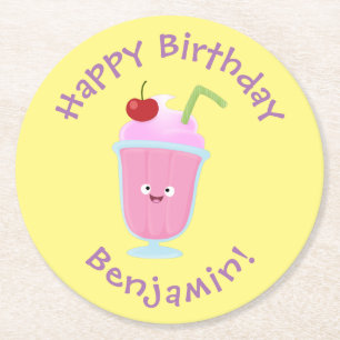 Niedlicher Erdbeereis Sundae Cartoon Runder Pappuntersetzer