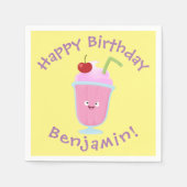 Niedlicher Erdbeereis Sundae Cartoon Serviette (Vorderseite)