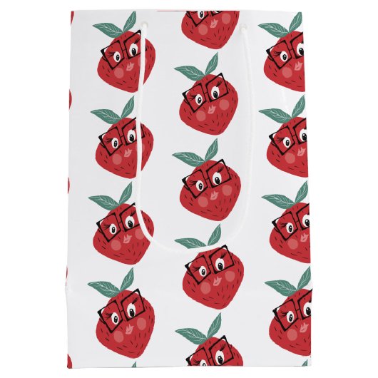 Niedlicher Erdbeerhandschuh Cartoon Mittlere Geschenktüte (Rückseite)