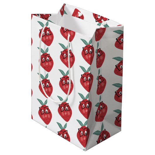 Niedlicher Erdbeerhandschuh Cartoon Mittlere Geschenktüte (Rückseite Schrägansicht)