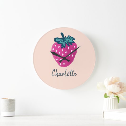 Niedlicher Erdbeerobst Individuelle Name Große Wanduhr (Zuhause)