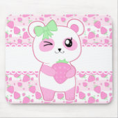 Niedlicher Erdbeerrosa Kawaii Pandabär Mousepad (Vorne)