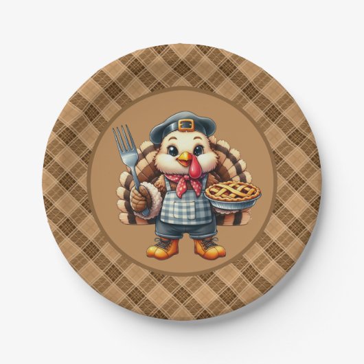 Niedlicher Erntedank Cherry Pie Trukey Pappteller (Vorderseite)