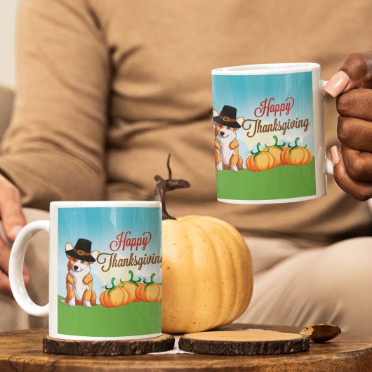 Niedlicher Erntedank Corgi in Pilgrim Hat Kaffeetasse