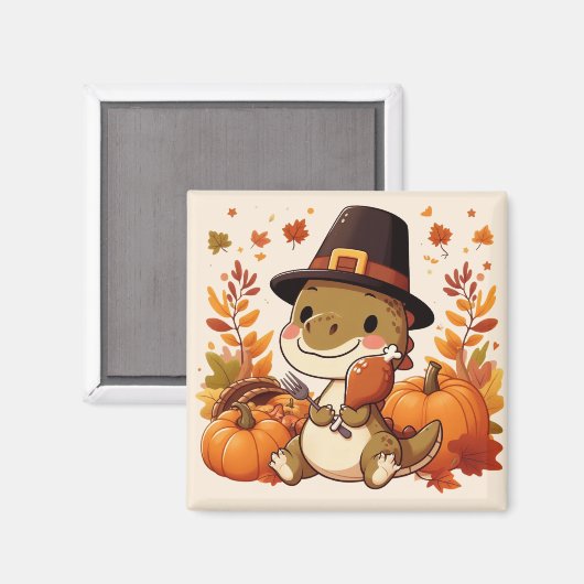 Niedlicher Erntedank Dinosaurier Magnet (Vorderseite/Rückseite)