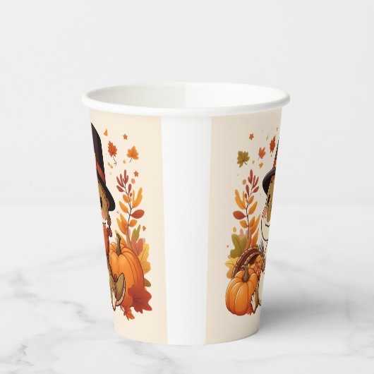 Niedlicher Erntedank Dinosaurier Pappbecher (Links)