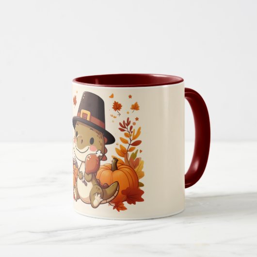 Niedlicher Erntedank Dinosaurier Tasse (VorderseiteRechts)