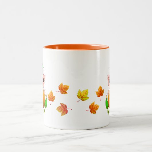 Niedlicher Erntedank Elf mit Pumpkin & Herbstlaubs Zweifarbige Tasse (Mittel)