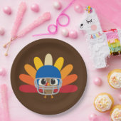 Niedlicher Erntedank Fußball-Truthahn - Nachricht Pappteller (Party)