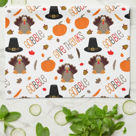 Niedlicher Erntedank Pattern Gobble Danke Geschirrtuch (Gefaltet)