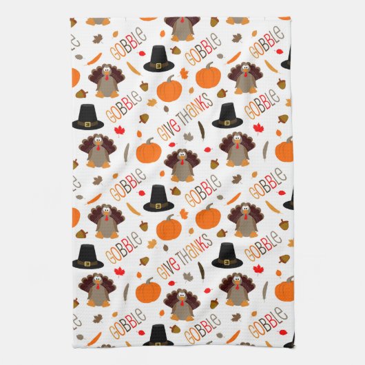 Niedlicher Erntedank Pattern Gobble Danke Geschirrtuch (Vertikal)