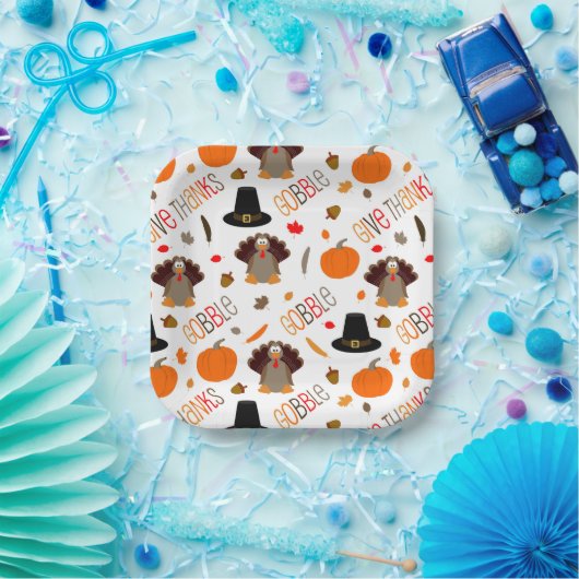 Niedlicher Erntedank Pattern Gobble Danke Pappteller (Party)