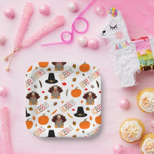 Niedlicher Erntedank Pattern Gobble Danke Pappteller (Party)
