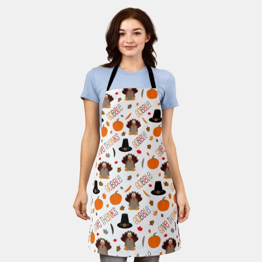 Niedlicher Erntedank Pattern Gobble Danke Schürze (Getragen)