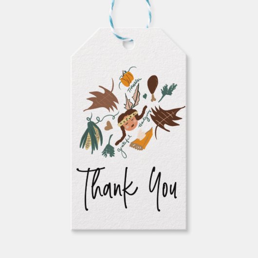 Niedlicher Erntedank Pilgrim Fall Greenery Doodles Geschenkanhänger (Vorderseite)