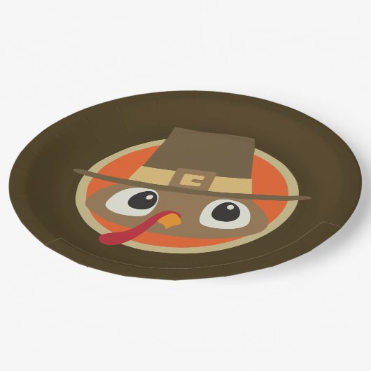 Niedlicher Erntedank Pilgrim-Truthühner-Party Pappteller (Schrägansicht)