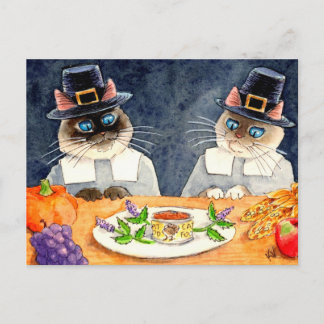 Niedlicher Erntedank Pilgris Katzen Postkarte