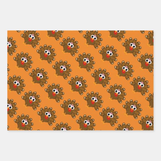 Niedlicher Erntedank Truthahn Cartoon Geschenkpapier Set (Vorderseite)