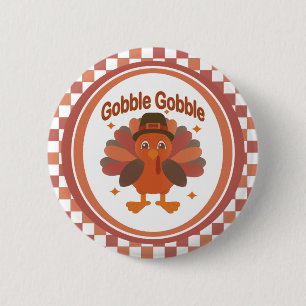 Niedlicher Erntedank Türkei Cartoon - "Globale Glo Button
