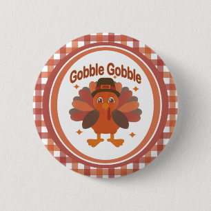 Niedlicher Erntedank Türkei Cartoon - "Globale Glo Button