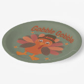 Niedlicher Erntedank Türkei Cartoon - "Globale Glo Pappteller (Schrägansicht)