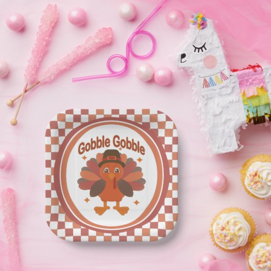 Niedlicher Erntedank Türkei Cartoon - "Globale Glo Pappteller (Party)