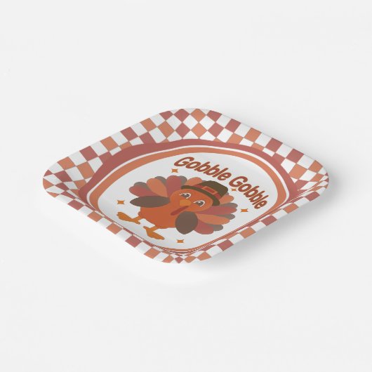 Niedlicher Erntedank Türkei Cartoon - "Globale Glo Pappteller (Gewinkelt)