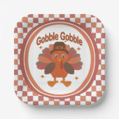 Niedlicher Erntedank Türkei Cartoon - "Globale Glo Pappteller (Vorderseite)