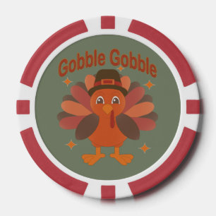 Niedlicher Erntedank Türkei Cartoon - "Globale Glo Pokerchips