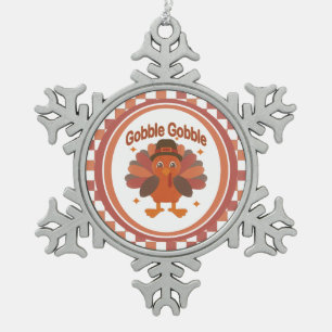 Niedlicher Erntedank Türkei Cartoon - "Globale Glo Schneeflocken Zinn-Ornament