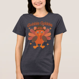 Niedlicher Erntedank Türkei Cartoon - "Globale Glo Tri-Blend Shirt