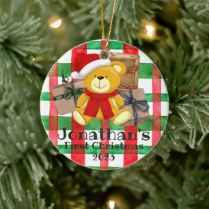 Niedlicher Erster Weihnachtsbär - Aquarellfarben Keramik Ornament