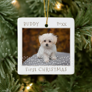 Niedlicher Erster Weihnachtshund Foto-Stars Keramikornament