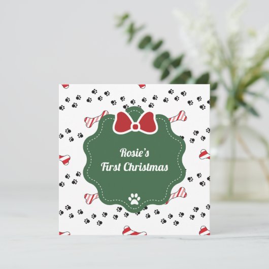 Niedlicher Erster Weihnachtshund Überweihnachtskar (Stehend Vorderseite)